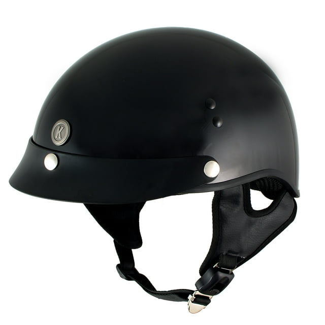 Klutch K-3 'Cruise' Gloss Black Half Face Motorcycle Helmet with Snap On Visor Medium