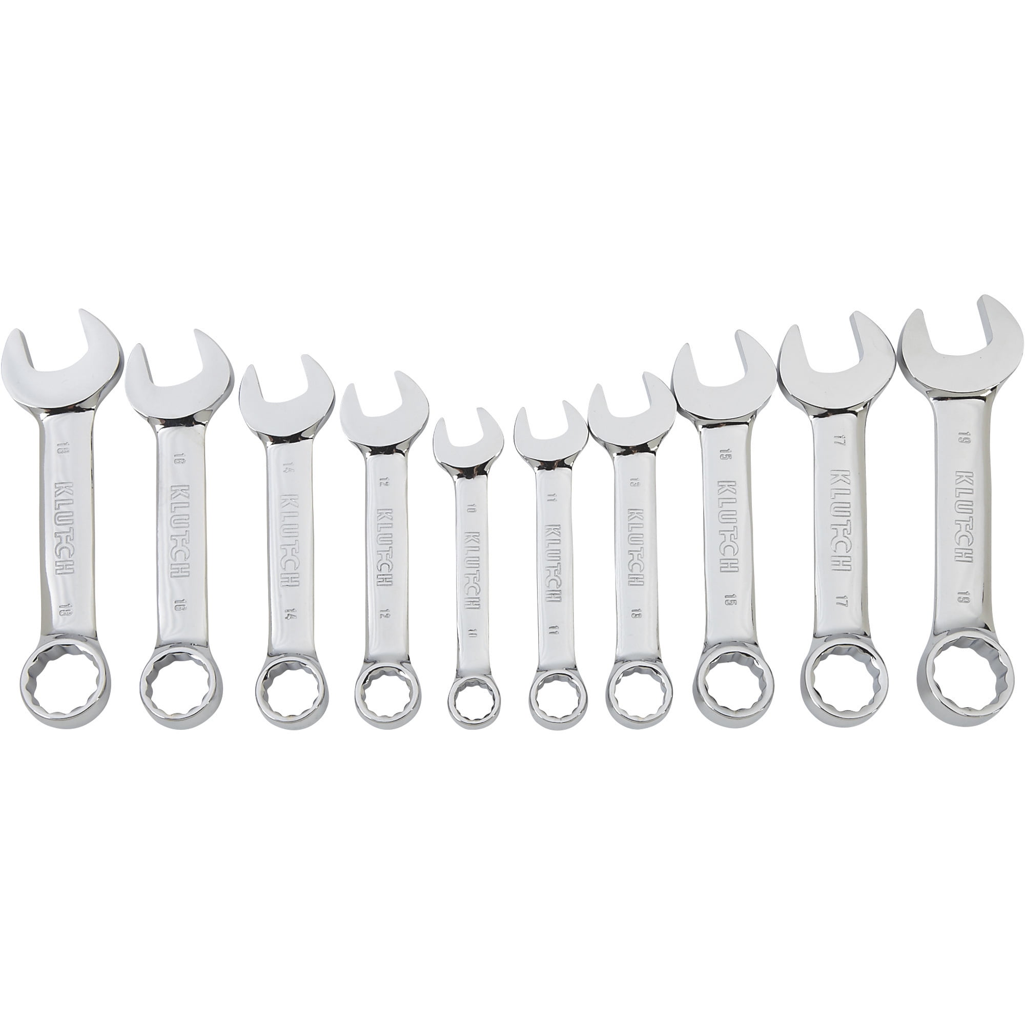 Klutch Stubby Combination Wrench Set, 10Pc., Metric