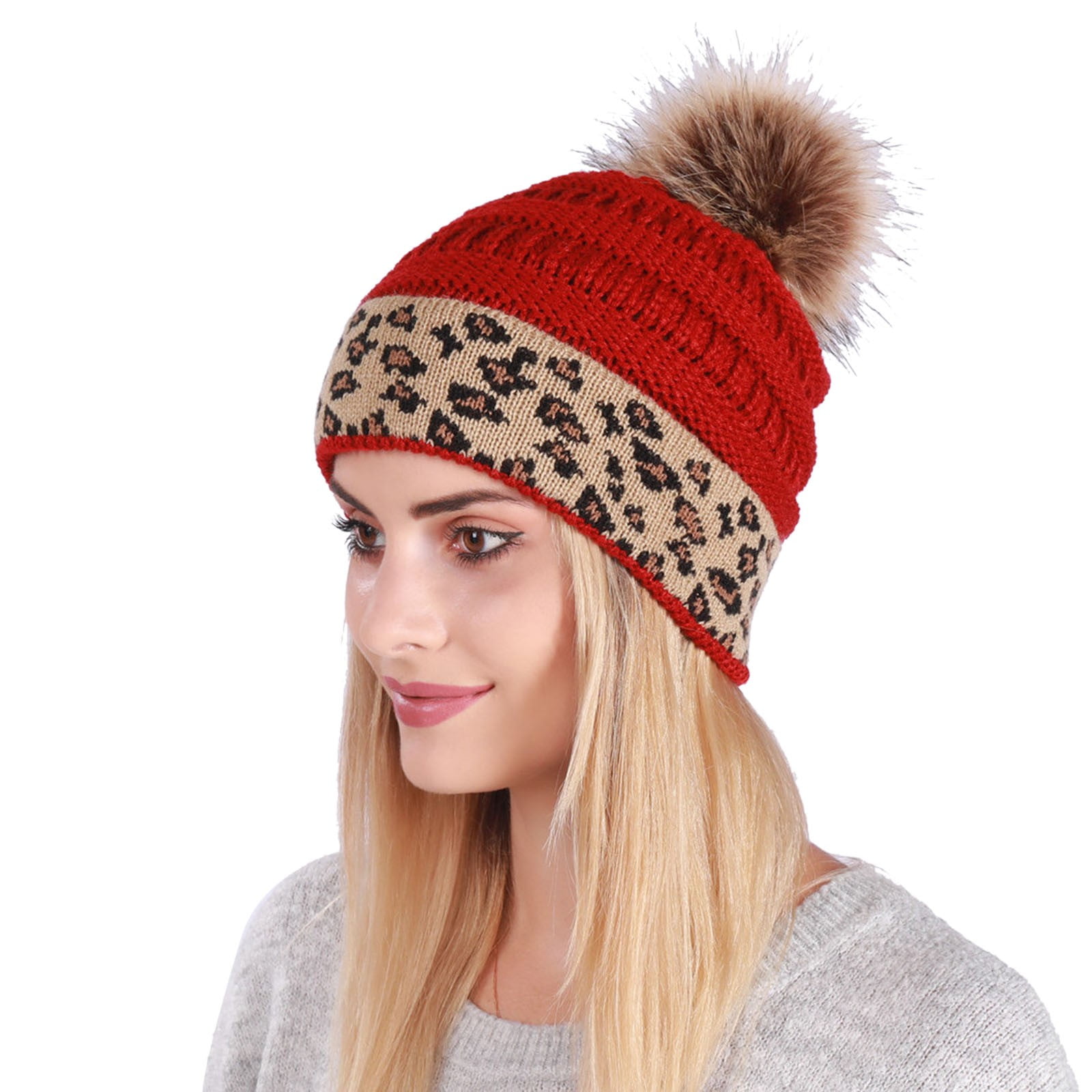 KmaiSchai Hat For Men Winter Cable Knit Pom Poms Lined Rolled Hems