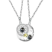 KmaiSchai Love Heart Pendant Necklace Silver Chain Necklace Sun And Moon Couple Necklace Matching Pendant Projection Necklace With 100 Languages I Love You For Him And Her Friend Long Necklaces Neck