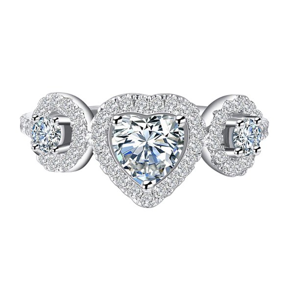 Ring Rose Gold Fashion Women Three Stone Heart Shaped Wedding Engagement Promise Statement Anniversary Ring Men Rings Teenage Rings For Girls Multi Rings For Women Ring Size 4 Rings For Li