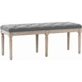 thumbnail image 1 of Kmax 45" Upholstered Dining Room Bench, Rustic Living Room Ottoman Bench with Carved Pattern & Rustic White Brushed Rubber Wood Legs, Gray, 1 of 7