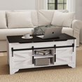 thumbnail image 1 of Kmax Lift Top Coffee Table, Farmhouse Coffee Table with Hidden Storage & Sliding Barn Door, Modern Rectangular Rustic White Living Room Center Table, Black Top, 1 of 7