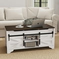 thumbnail image 1 of Kmax Lift Top Coffee Table, Farmhouse Coffee Table with Hidden Storage & Sliding Barn Door, Modern Rectangular Rustic White Living Room Center Table, Brown Top, 1 of 7