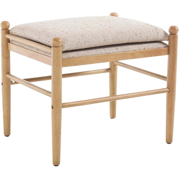 Kmax Ottoman Bench, 19 Inch Tall Vanity Chairs No Wheels, Upholstered Ktichen Chairs Backless Wooden Side Chairs for Dining Room, Extra Seating for Living Room - Linen, Yellow Stripe