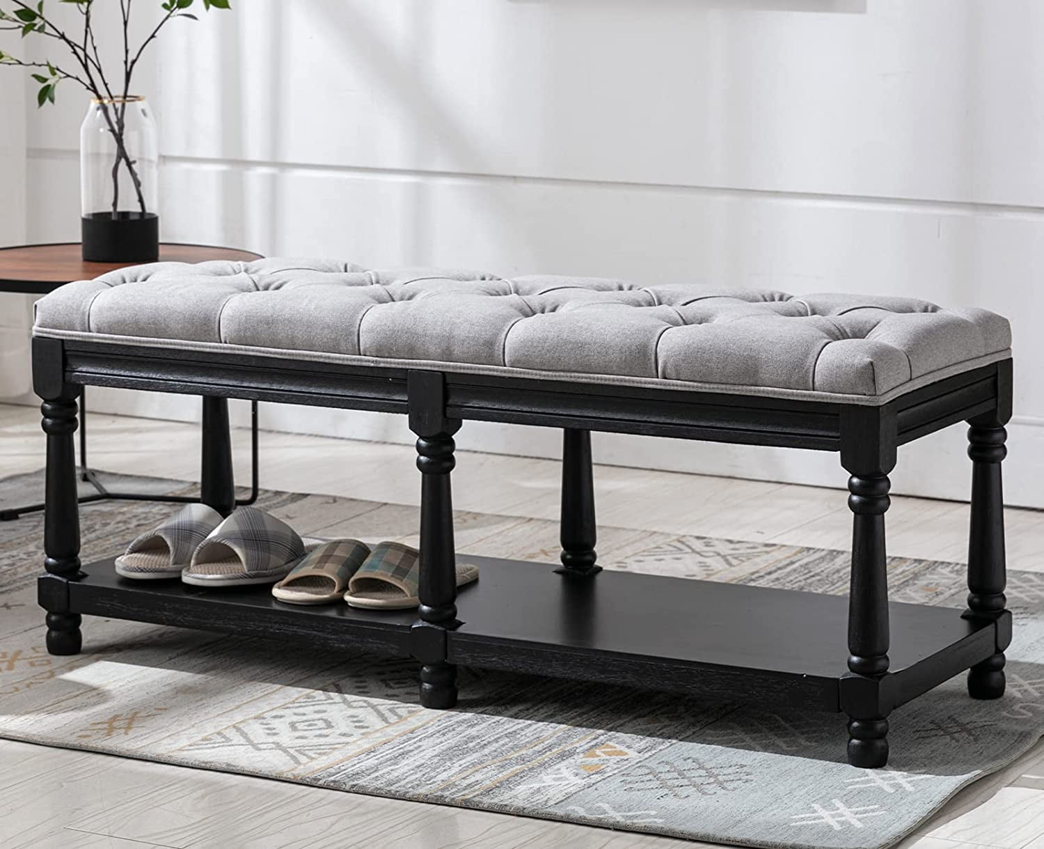 Grey Entry Bench Kmax Storage Entryway Bench Tufted Shoe Rack Bench Black Wood Window ...