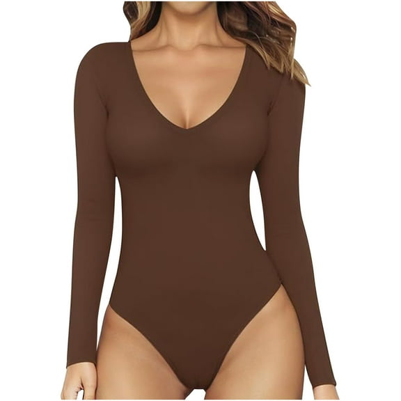 Kmdttou 2025 New Fashion Fashion Women Long Sleeve Solid Comfortable Breathable V Neck Jumpsuit with Pockets Clothes on Clearance!