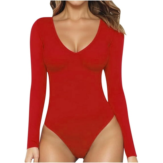 Kmdttou 2025 New Fashion Fashion Women Long Sleeve Solid Comfortable Breathable V Neck Jumpsuit with Pockets Clothes on Clearance!