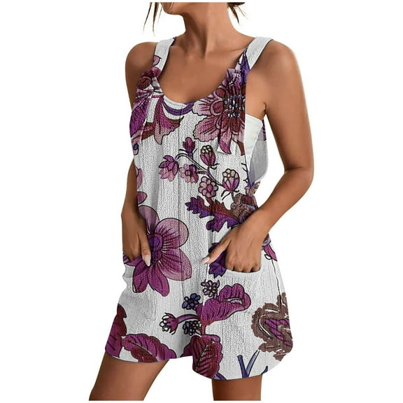 Kmdttou 2025 New Fashion Women's Summer Comfortable Casual Suspender Printing Shorts Pocket Jumpsuit Shorts with Pockets Clothes on Clearance!
