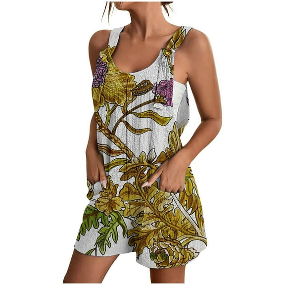 Kmdttou 2025 New Fashion Women's Summer Comfortable Casual Suspender Printing Shorts Pocket Jumpsuit Shorts with Pockets Clothes on Clearance!