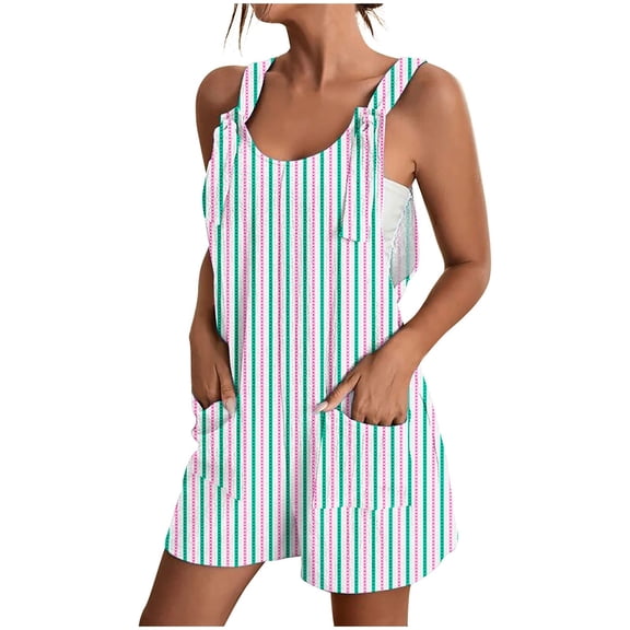 Kmdttou 2025 New Fashion Women's Summer Comfortable Casual Suspender Printing Shorts Pocket Jumpsuit Shorts with Pockets Clothes on Clearance!