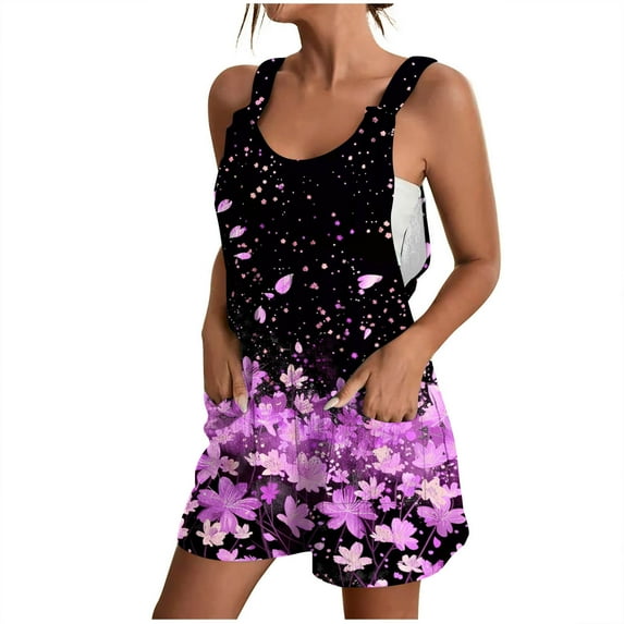 Kmdttou 2025 New Fashion Women's Summer Comfortable Casual Suspender Printing Shorts Pocket Jumpsuit Shorts with Pockets Clothes on Clearance!