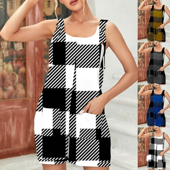 Kmdttou 2025 New Fashion Women's Summer Comfortable Casual Suspender Printing Shorts Pocket Jumpsuit Shorts with Pockets Clothes on Clearance!