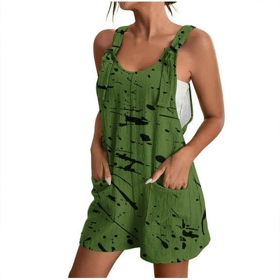 Kmdttou 2025 New Fashion Women's Summer Comfortable Casual Suspender Printing Shorts Pocket Jumpsuit Shorts with Pockets Clothes on Clearance!