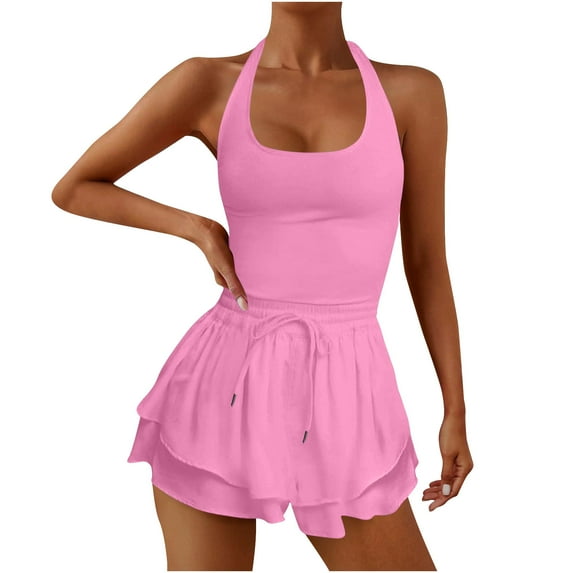Kmdttou 2025 New Fashion Women's Summer Leisure Breathable Comfortable Sports Solid Color Sleeveless Outdoor Backcross Jumpsuit Yoga Dress Tennis Dress with Pockets Clothes on Clearance!
