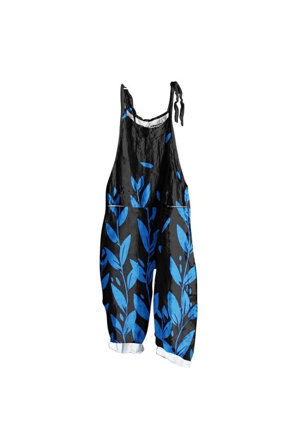 2025 New Women Fashion Plus Size Print Sleeveless Two Pocket Casual Overalls Jumpsuit Jumpsuit Pants,S-5XL