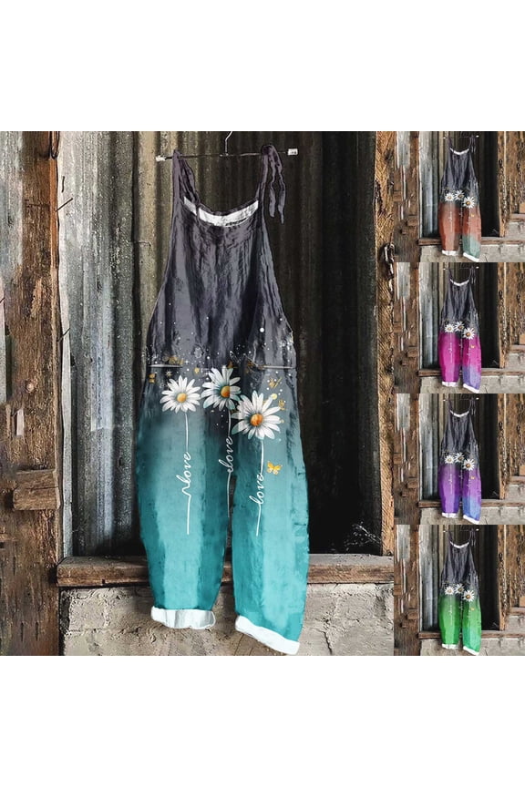 2025 New Women Fashion Plus Size Print Sleeveless Two Pocket Casual Overalls Jumpsuit Jumpsuit Pants,S-5XL