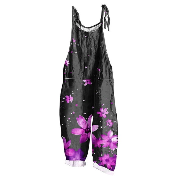 Kmdttou 2025 New Women Fashion Plus Size Print Sleeveless Two Pocket Casual Overalls Jumpsuit Jumpsuit Pants,S-5XL