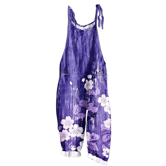 Kmdttou 2025 New Women Fashion Plus Size Print Sleeveless Two Pocket Casual Overalls Jumpsuit Jumpsuit Pants,S-5XL