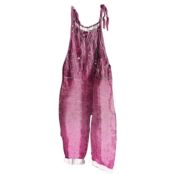 Kmdttou 2025 New Women Fashion Plus Size Print Sleeveless Two Pocket Casual Overalls Jumpsuit Jumpsuit Pants,S-5XL
