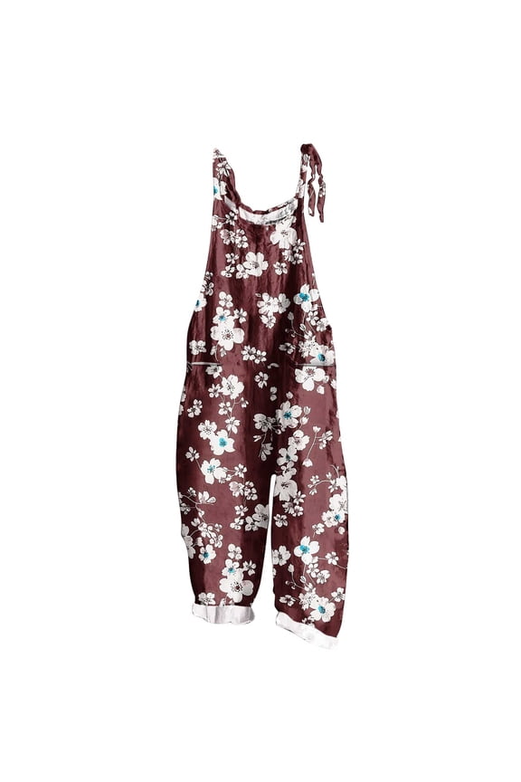 2025 New Women Fashion Plus Size Print Sleeveless Two Pocket Casual Overalls Jumpsuit Jumpsuit Pants,S-5XL
