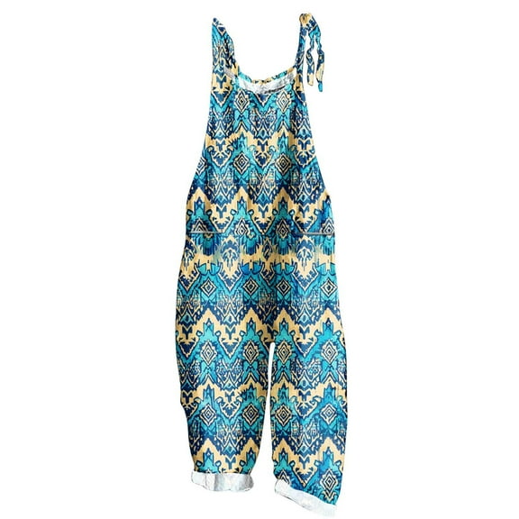 Kmdttou 2025 New Women Fashion Plus Size Print Sleeveless Two Pocket Casual Overalls Jumpsuit Jumpsuit Pants,S-5XL