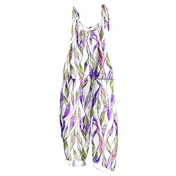 Kmdttou 2025 New Women Fashion Plus Size Print Sleeveless Two Pocket Casual Overalls Jumpsuit Jumpsuit Pants,S-5XL