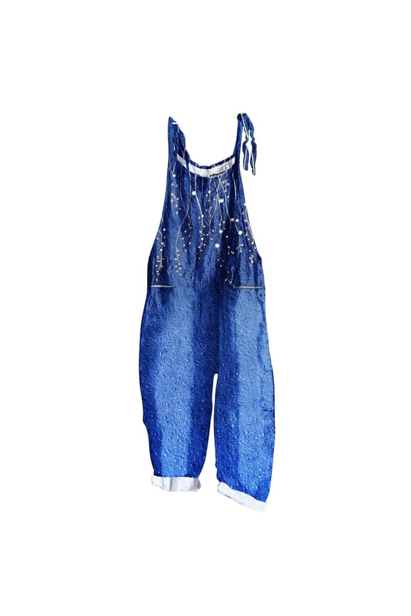 2025 New Women Fashion Plus Size Print Sleeveless Two Pocket Casual Overalls Jumpsuit Jumpsuit Pants,S-5XL