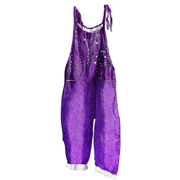 Kmdttou 2025 New Women Fashion Plus Size Print Sleeveless Two Pocket Casual Overalls Jumpsuit Jumpsuit Pants,S-5XL