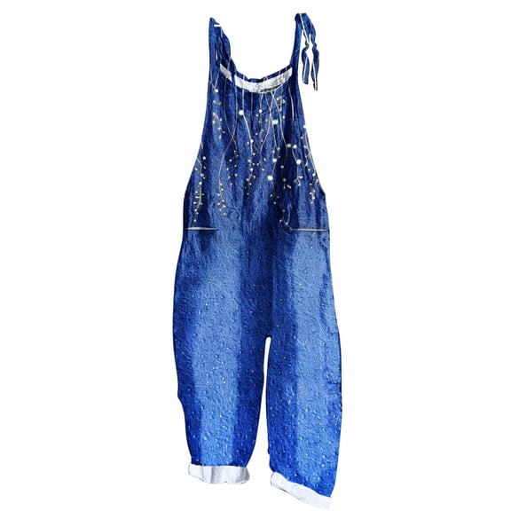 Kmdttou 2025 New Women Fashion Plus Size Print Sleeveless Two Pocket Casual Overalls Jumpsuit Jumpsuit Pants,S-5XL