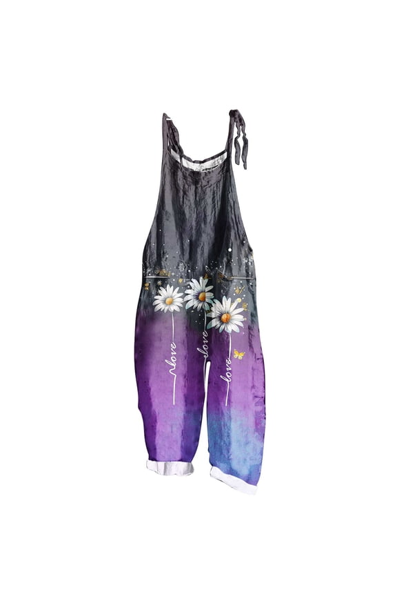 2025 New Women Fashion Plus Size Print Sleeveless Two Pocket Casual Overalls Jumpsuit Jumpsuit Pants,S-5XL