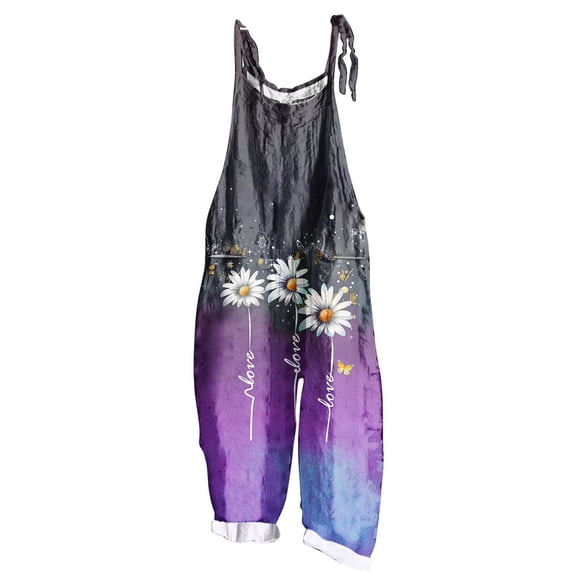 Kmdttou 2025 New Women Fashion Plus Size Print Sleeveless Two Pocket Casual Overalls Jumpsuit Jumpsuit Pants,S-5XL