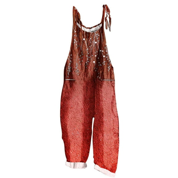 Kmdttou 2025 New Women Fashion Plus Size Print Sleeveless Two Pocket Casual Overalls Jumpsuit Jumpsuit Pants,S-5XL