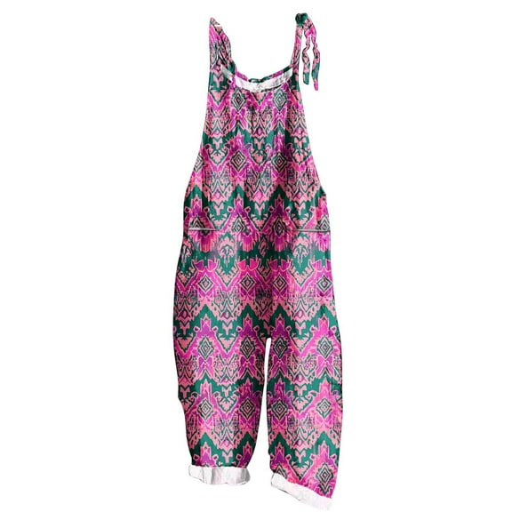 Kmdttou 2025 New Women Fashion Plus Size Print Sleeveless Two Pocket Casual Overalls Jumpsuit Jumpsuit Pants,S-5XL