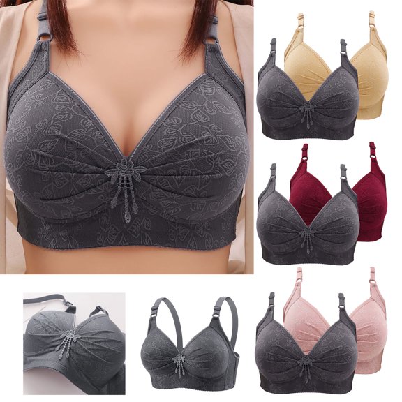 Kmdttou 2PC Bras for Women's Push-Up Lace Flower Gathered Together Large Size Daily Bra Underwear No Rims