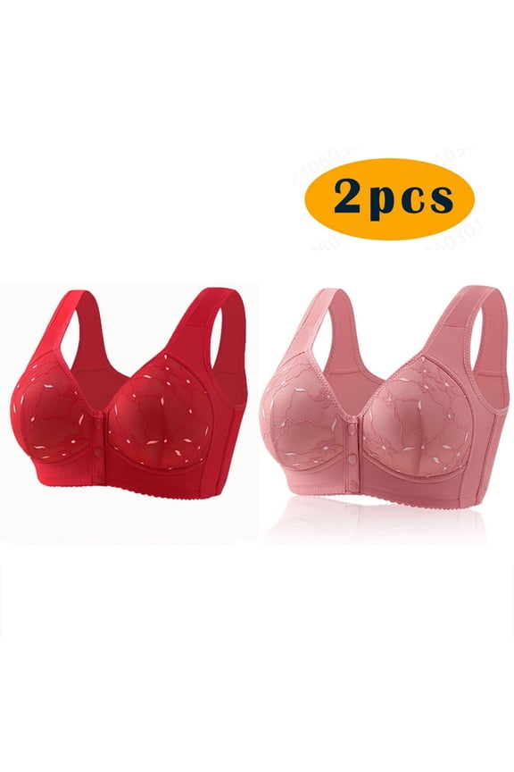 2PC Mini-mizer Bras for Women's Push-Up Women's Sexy Middle-Aged And Elderly Printed Front Buckle Without Steel Ring Underwear Soft Large Size Underwear Bra