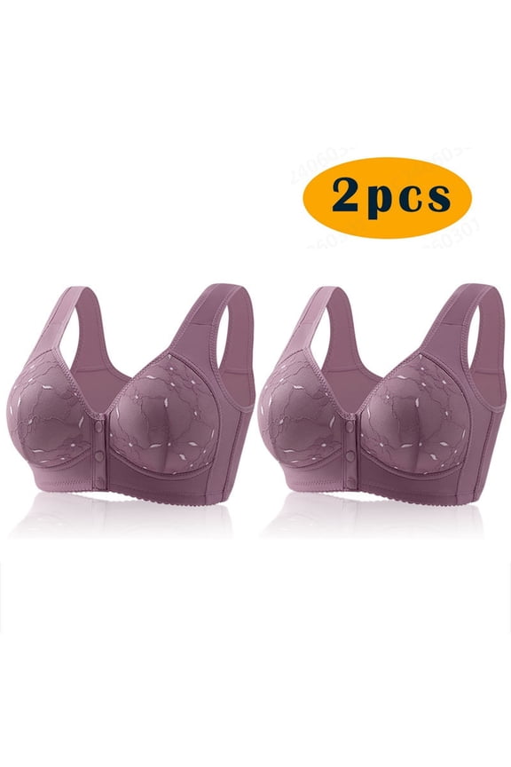 2PC Mini-mizer Bras for Women's Push-Up Women's Sexy Middle-Aged And Elderly Printed Front Buckle Without Steel Ring Underwear Soft Large Size Underwear Bra