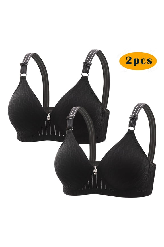 2PC Mini-mizer Bras for Women's Push-Up Women's Sexy Middle-Aged And Elderly Printed Front Buckle Without Steel Ring Underwear Soft Large Size Underwear Bra