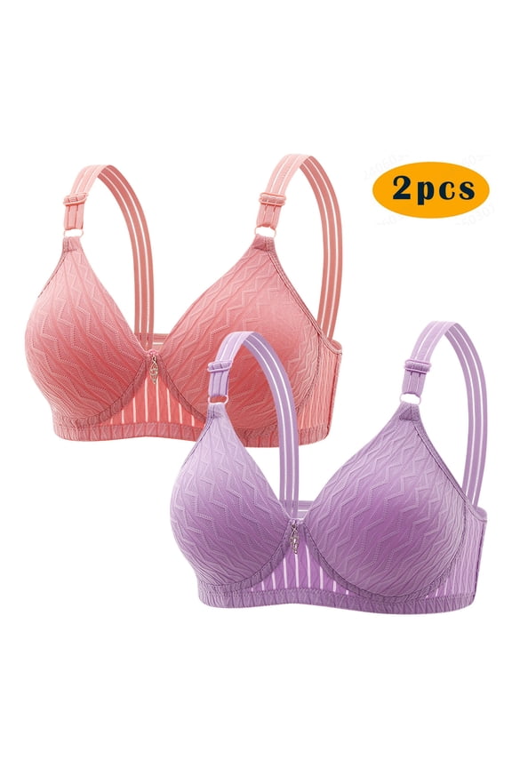 2PC Mini-mizer Bras for Women's Push-Up Embroidered Glossy Comfortable Breathable Bra Underwear No Rims