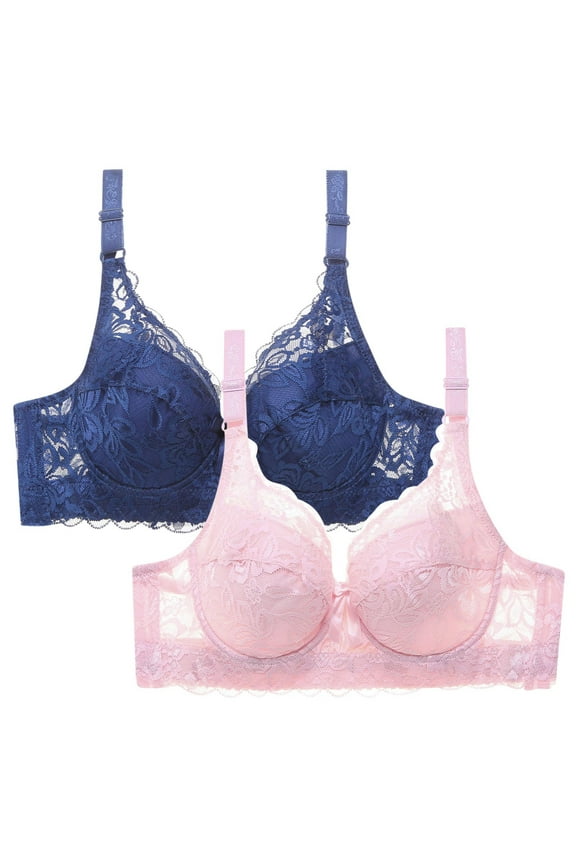 2PC Plus Size Bras for Women's Push-Up Women's Leopard-Print Front Buckles Underwear No Steel Close Bra