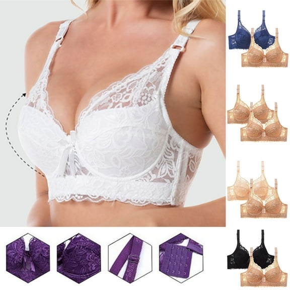 Kmdttou 2PC Plus Size Bras for Women's Push-Up Women's Leopard-Print Front Buckles Underwear No Steel Close Bra