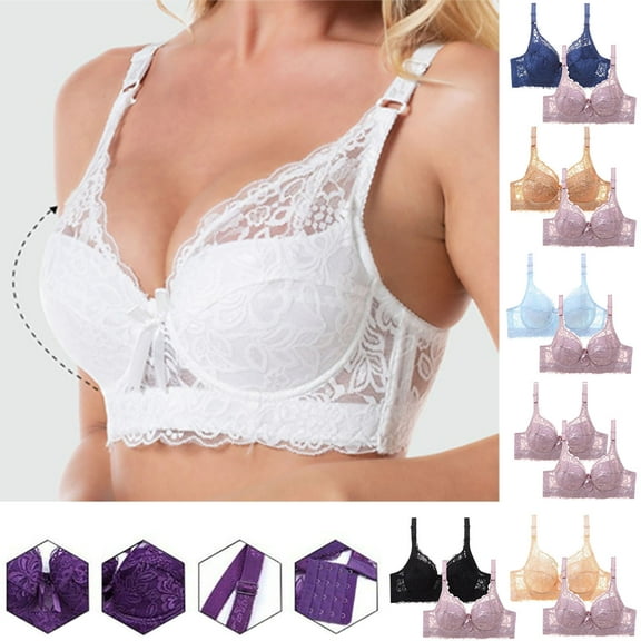 Kmdttou 2PC Plus Size Bras for Women's Push-Up Women's Leopard-Print Front Buckles Underwear No Steel Close Bra