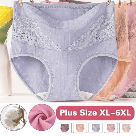 Kmdttou Up to 30% off!Women's Solid Lace Plus Size XL-6XL Casual High Waisted Cotton Underwear Ladies Soft Full Briefs Panties Soft Breathable Super Stretchy Ladies Briefs (Available in Plus Size)