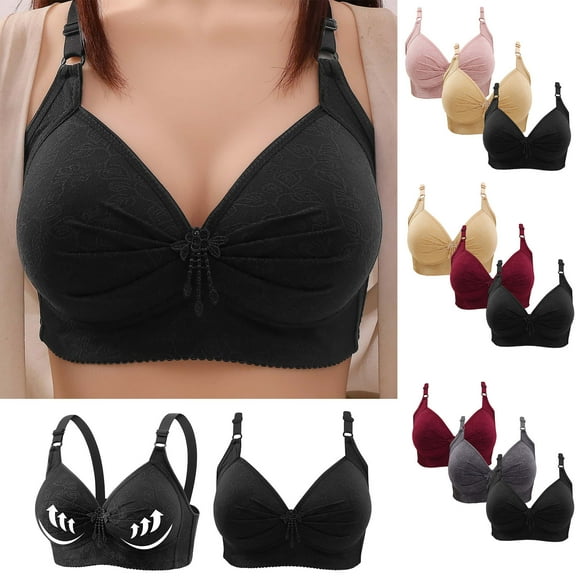 Kmdttou 3PC Bras for Women Push-Up Lace Flower Gathered Together Large Size Daily Bra Underwear No Rims