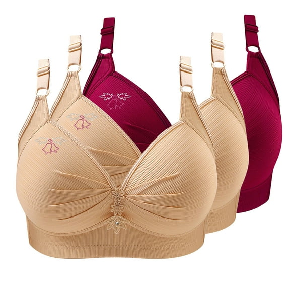 Kmdttou 3PC Bras for Women Push-Up Printing Gathered Together Large Size Daily Bra Underwear No Rims