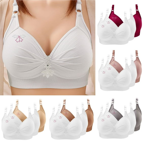 Kmdttou 3PC Bras for Women Push-Up Printing Gathered Together Large Size Daily Bra Underwear No Rims