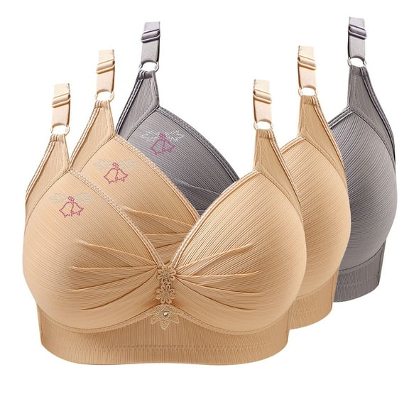 Kmdttou 3PC Bras for Women Push-Up Printing Gathered Together Large Size Daily Bra Underwear No Rims
