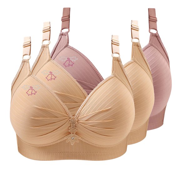 Kmdttou 3PC Bras for Women Push-Up Printing Gathered Together Large Size Daily Bra Underwear No Rims