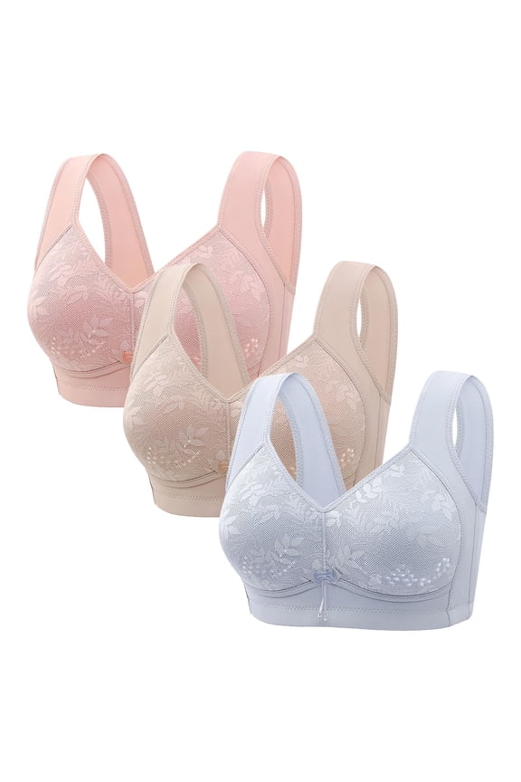 3PC Mini-mizer Bras for Women Push-Up Sexy Middle Aged And Elderly Comfortable Soft Thin Printed Underwear Large Size Underwear Bra Adjustable Shoulder Straps