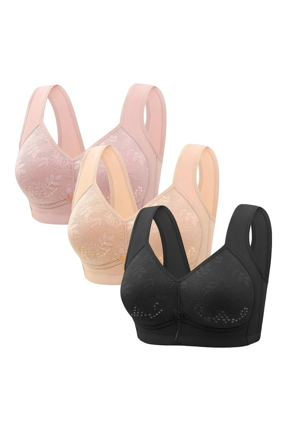 3PC Mini-mizer Bras for Women Push-Up Sexy Middle Aged And Elderly Comfortable Soft Thin Printed Underwear Large Size Underwear Bra Adjustable Shoulder Straps